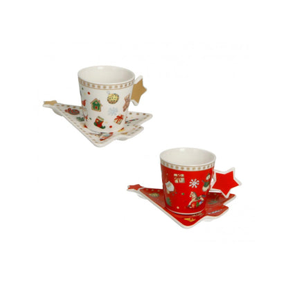 BRANDANI  - Set 2 Tazzine Caffè Chicchi e Balocchi Tavola Natalizia 6 cm Porcellana