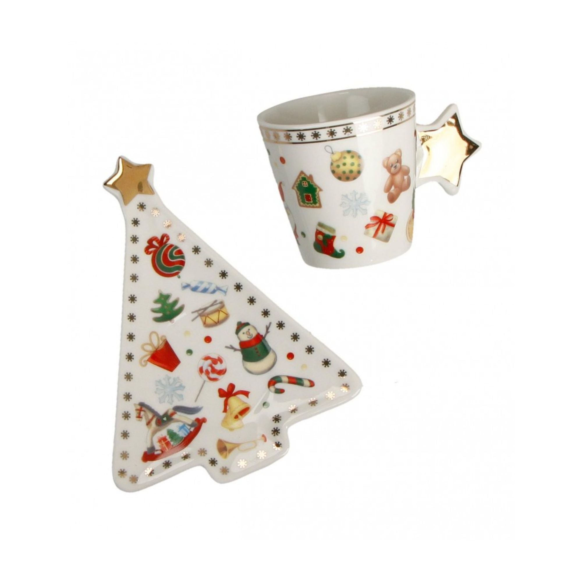 BRANDANI  - Set 2 Tazzine Caffè Chicchi e Balocchi Tavola Natalizia 6 cm Porcellana