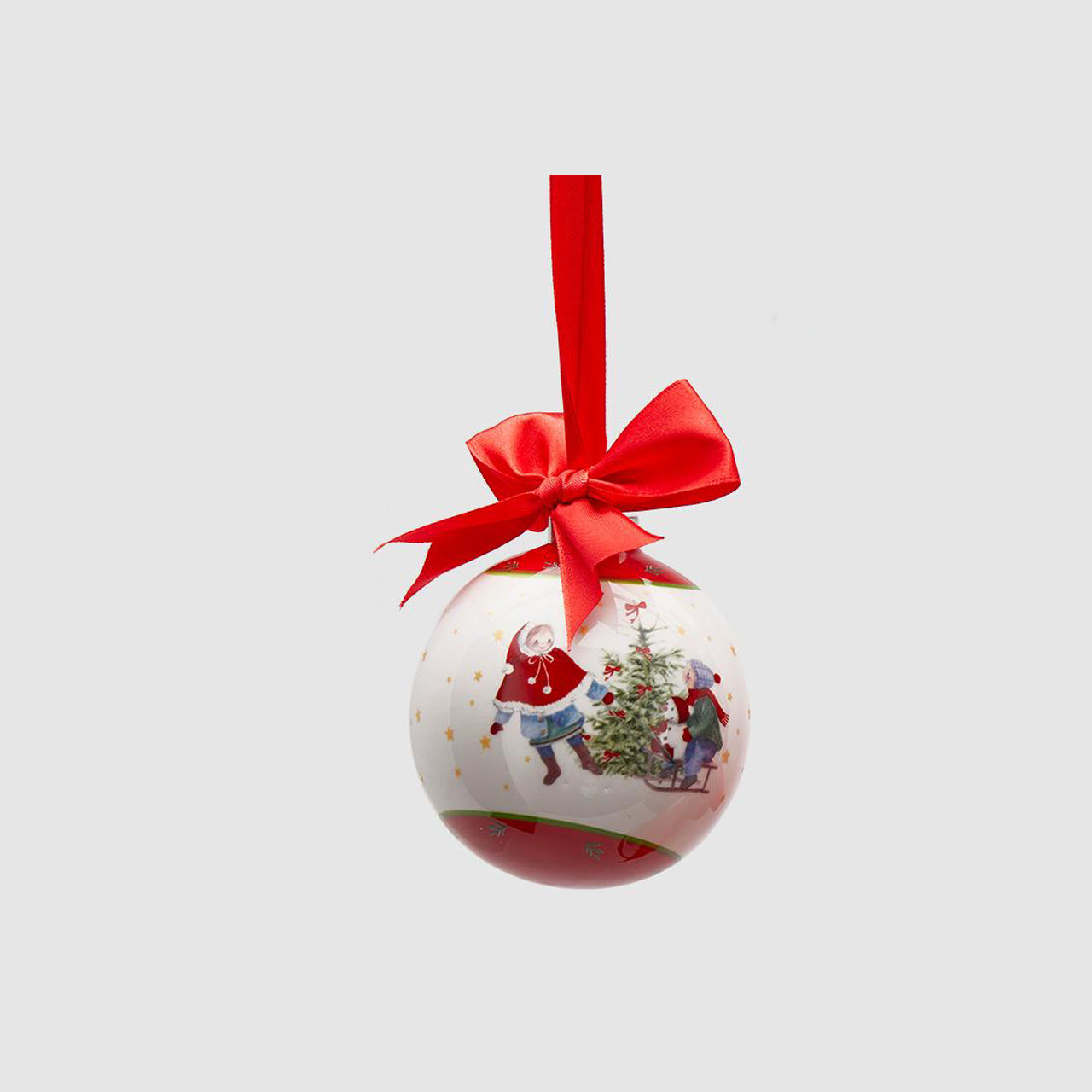 EDG Christmas Tree Bauble Sphere Decoration 8cm in White Red Ceramic