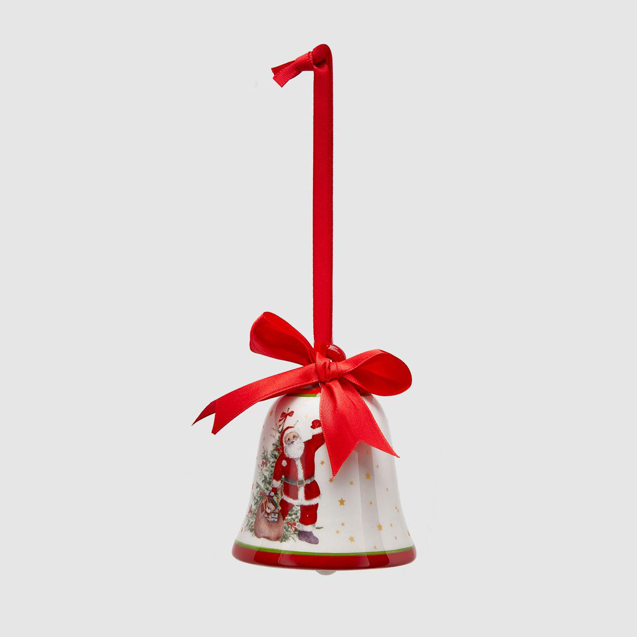 EDG Christmas Tree Bell Decoration 8cm in White Red Ceramic