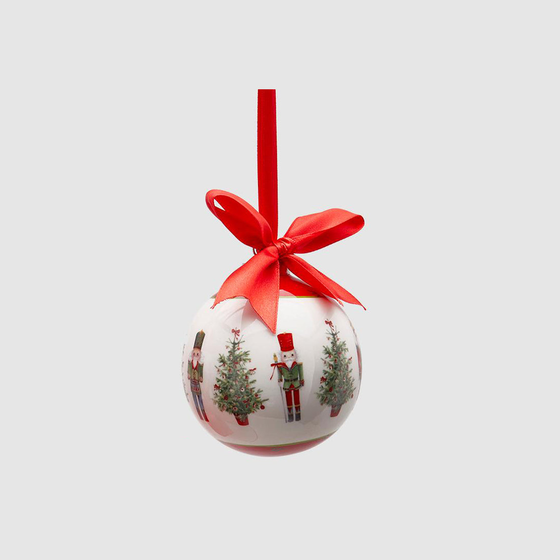 EDG Christmas Tree Bauble Sphere Decoration 8cm in White Red Ceramic