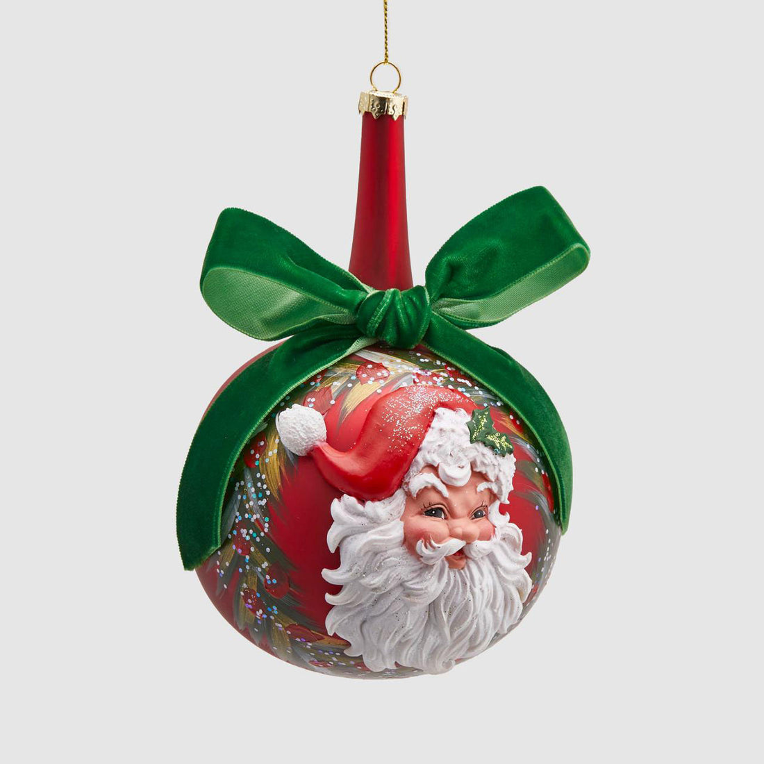 EDG Sphere Christmas Bauble Christmas Tree 10cm with Santa Claus in Red Glass