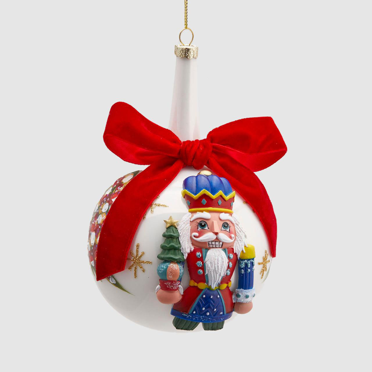 EDG Sfera Pallina di Natale Albero di Natale 10cm con Schiaccianoci in Vetro Bianco