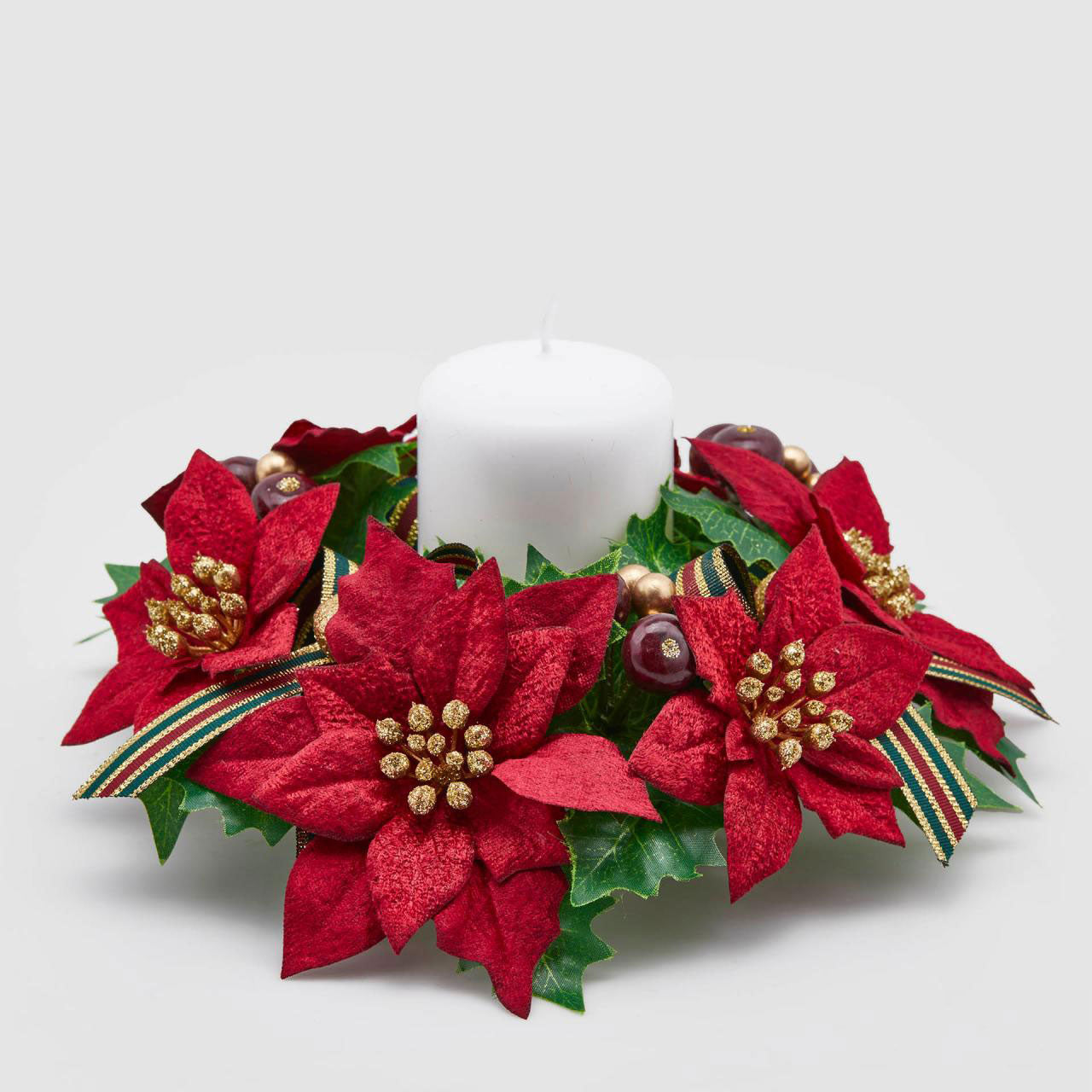 EDG Wreath Christmas Star Centerpiece Round Candle Decoration 23cm Red