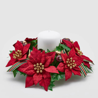 EDG Wreath Christmas Star Centerpiece Round Candle Decoration 23cm Red