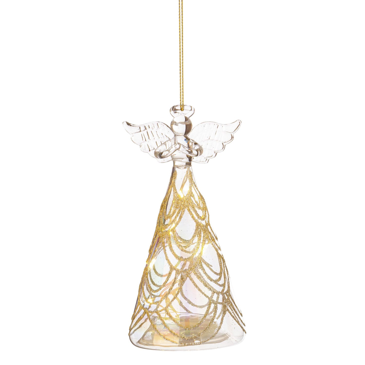 BIZZOTTO Angel Pendant Christmas Tree Decoration in Glass w/LED 13cm Gold