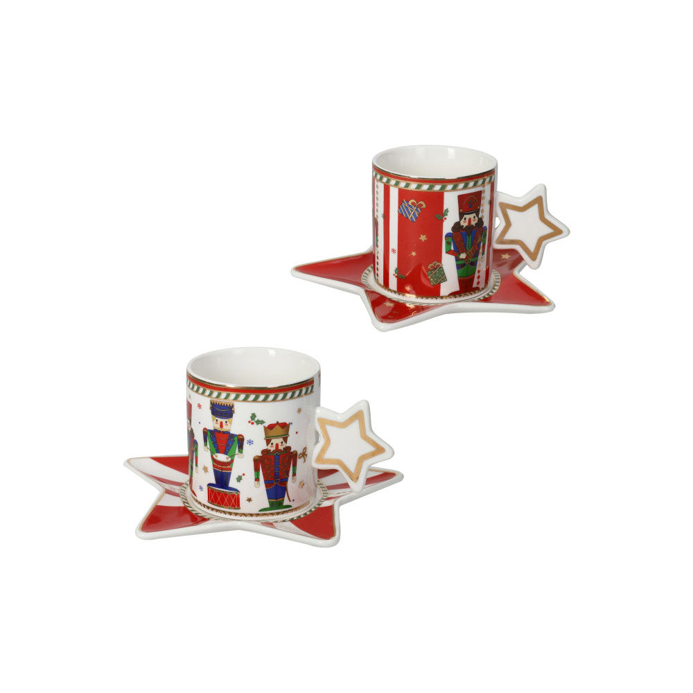 BRANDANI - Coffee Service Set 2 Pieces The Nutcracker Christmas Table 6 cm Porcelain 84173