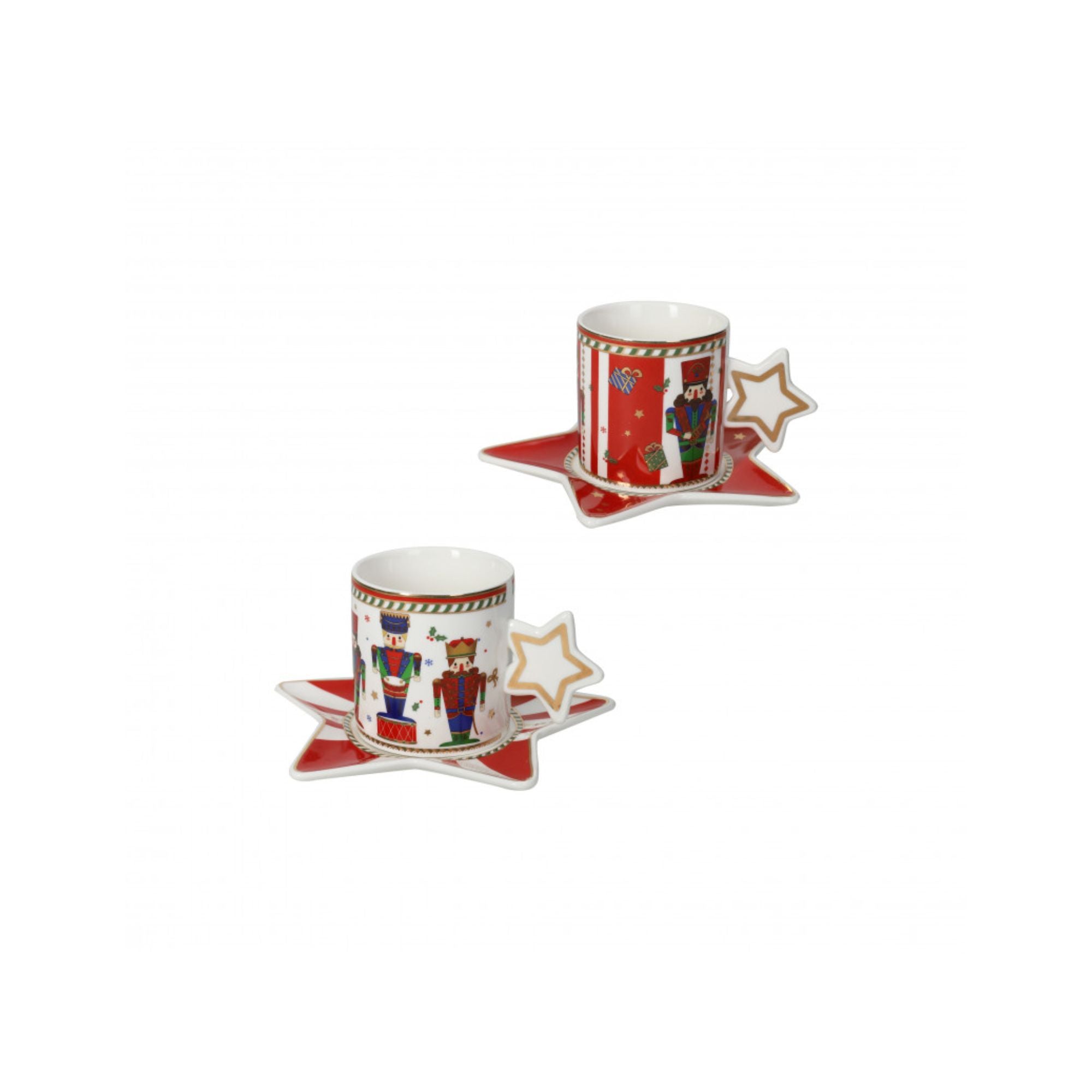 BRANDANI - Servizio Caffè Set 2 Pezzi Lo Schiaccianoci Tavola Natalizia 6 cm Porcellana 84173