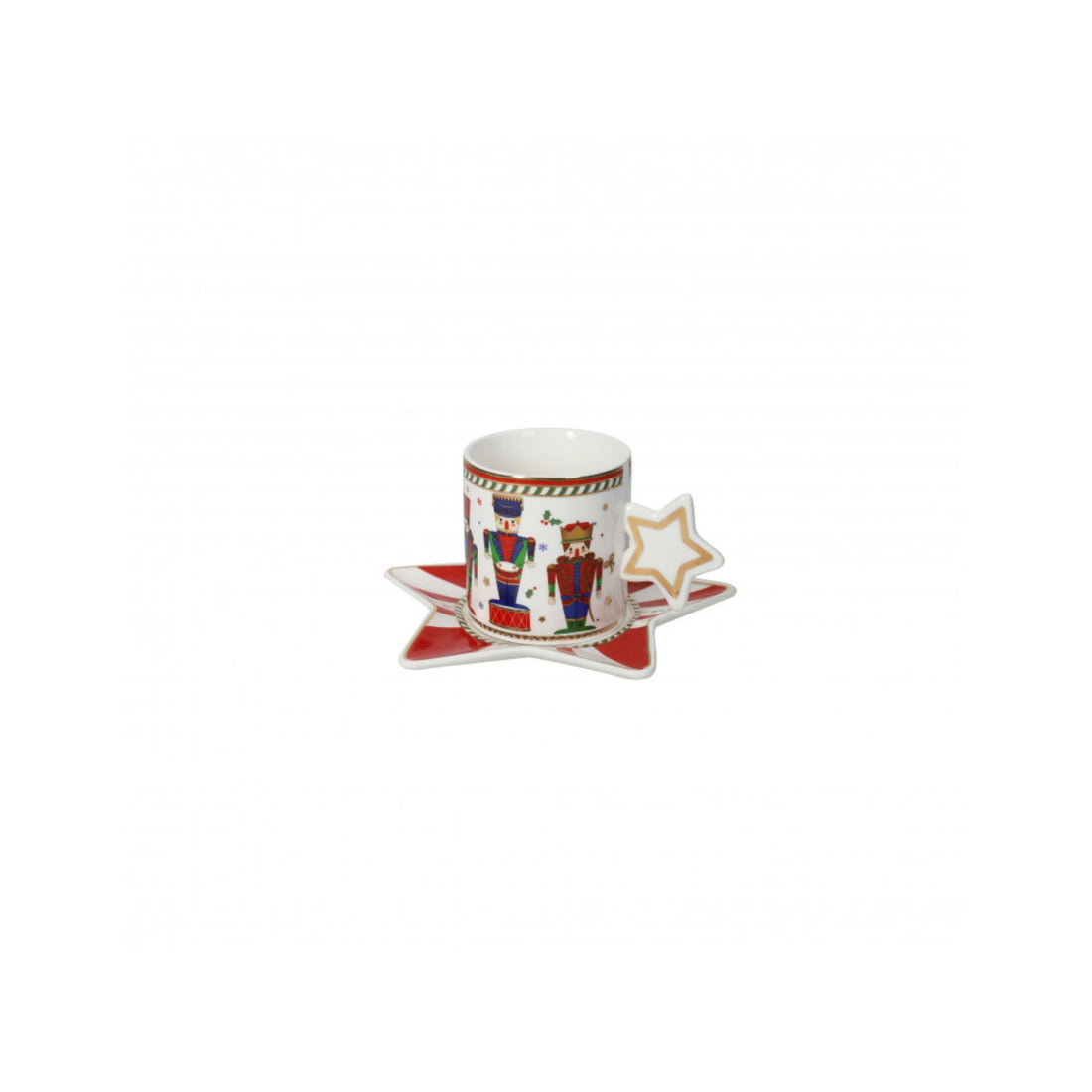 BRANDANI - Servizio Caffè Set 2 Pezzi Lo Schiaccianoci Tavola Natalizia 6 cm Porcellana 84173