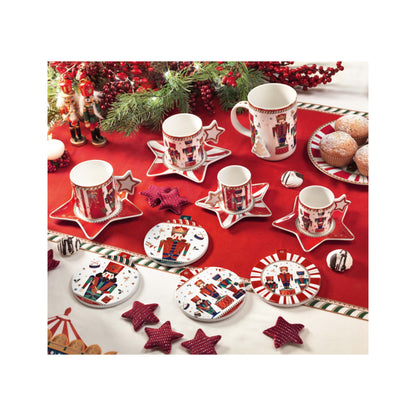 BRANDANI - Servizio Caffè Set 2 Pezzi Lo Schiaccianoci Tavola Natalizia 6 cm Porcellana 84173