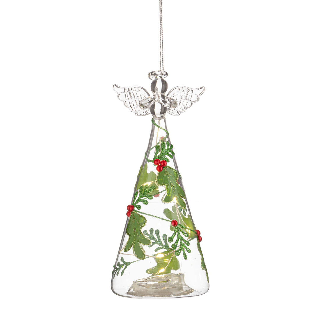 BIZZOTTO Angel Pendant Christmas Tree Decoration in Glass w/LED 15cm Green