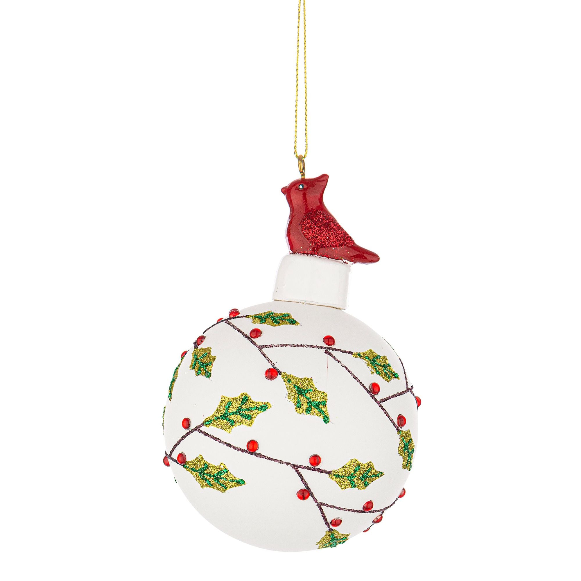 BIZZOTTO Sfera Pallina Albero di Natale in Vetro 8cm Bianco Vischio Uccellino