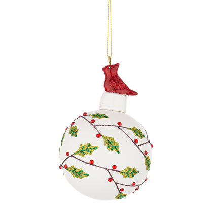 BIZZOTTO Glass Christmas Tree Bauble Sphere 8cm White Mistletoe Bird