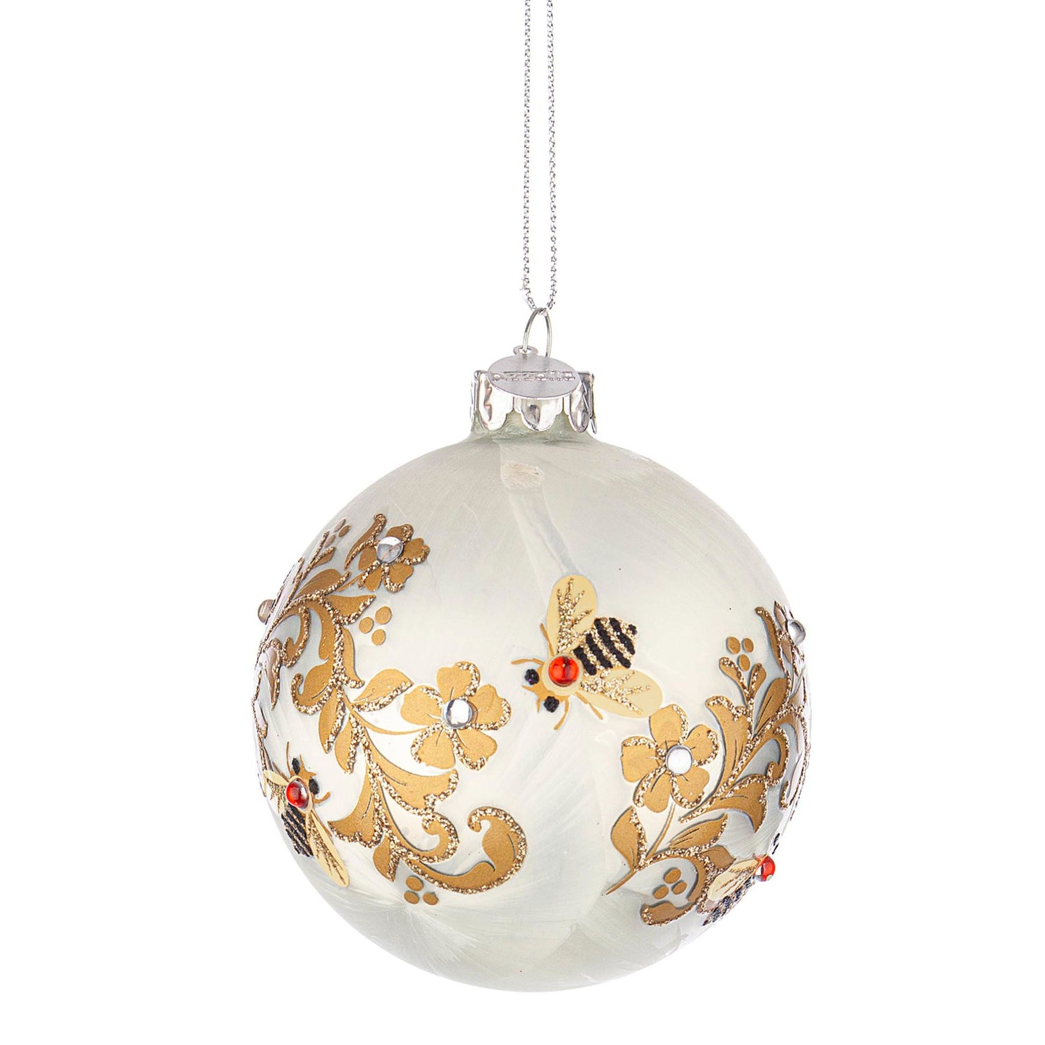 BIZZOTTO Glass Christmas Tree Bauble Sphere Bees 8cm White