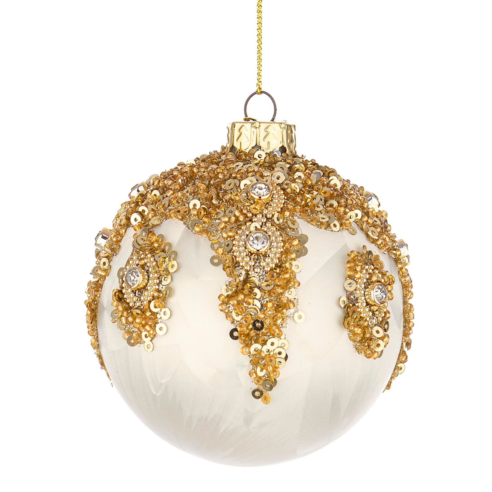 BIZZOTTO Sphere Christmas Tree Bauble in Glass Melissa Sequins 8cm White Gold