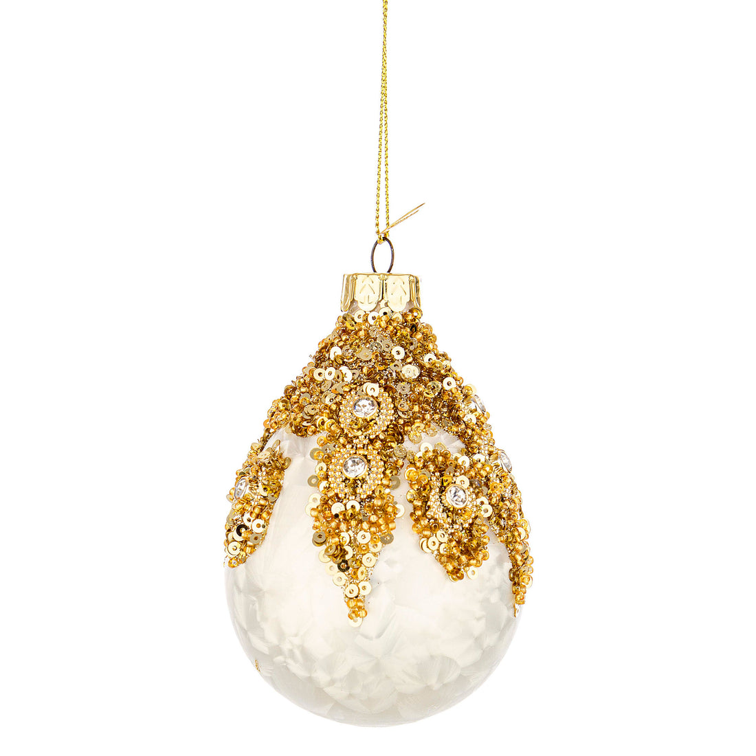 BIZZOTTO Sphere Christmas Tree Bauble in Glass Melissa Sequins 10cm White Gold