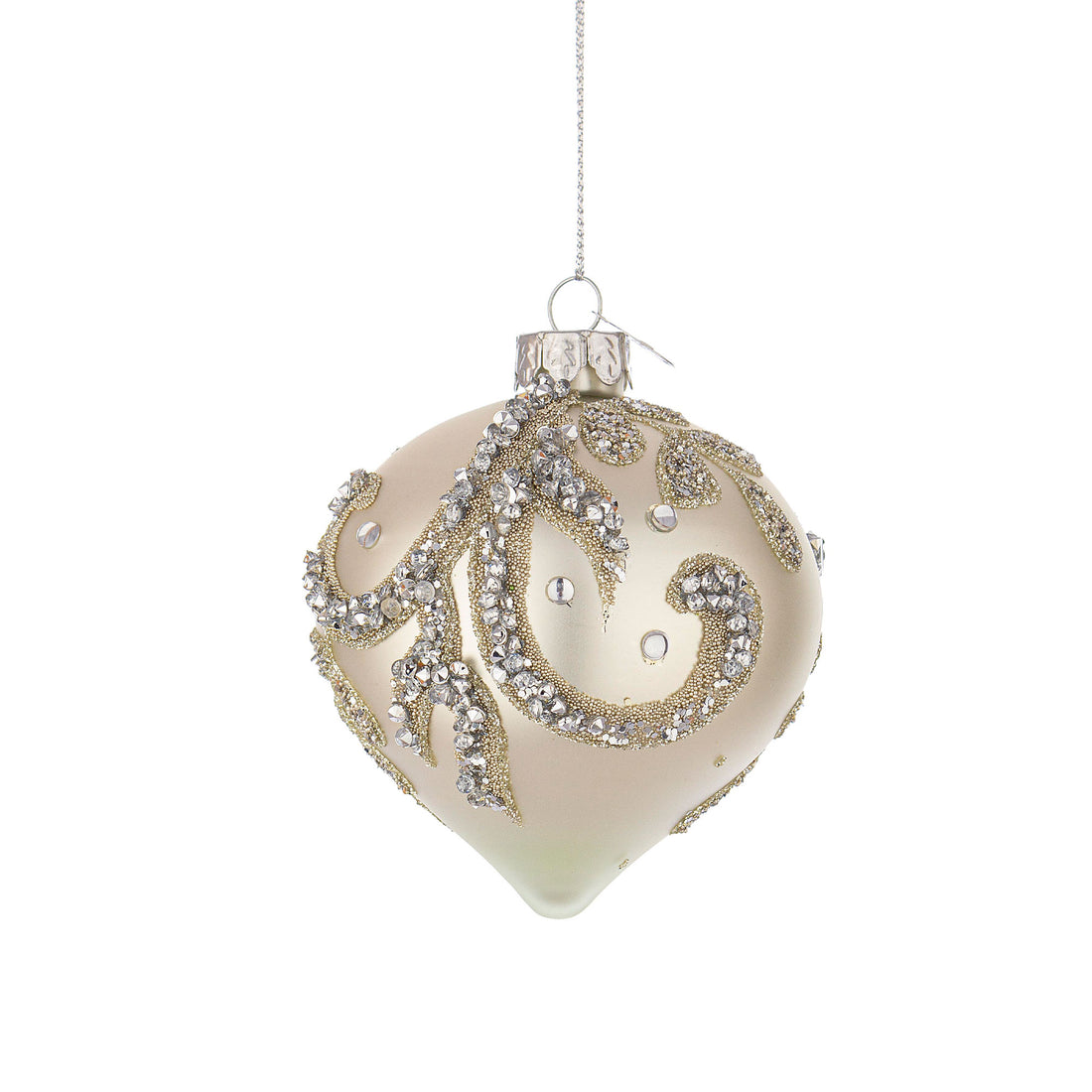 BIZZOTTO Glass Christmas Tree Ball Droplet 9cm Pearly White