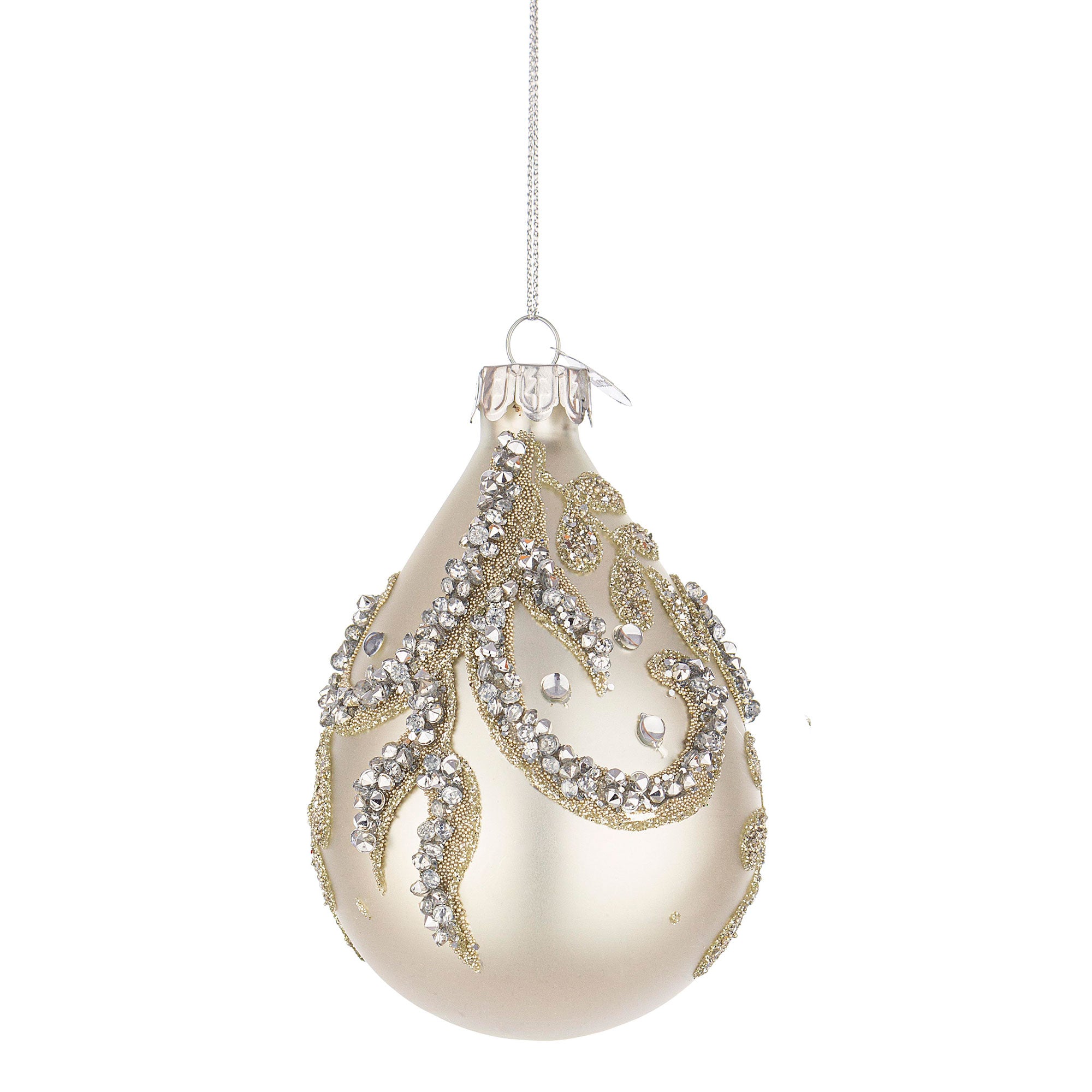 BIZZOTTO Glass Christmas Tree Ball Droplet 10cm Pearly White