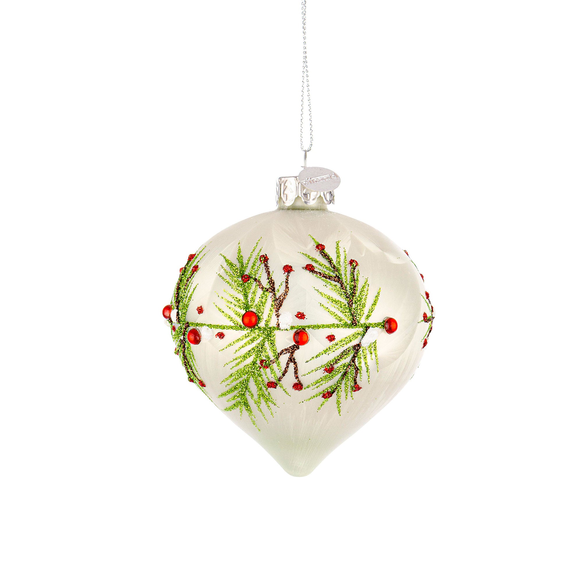 BIZZOTTO Glass Christmas Tree Pendant Sphere Branch 9cm White Mistletoe