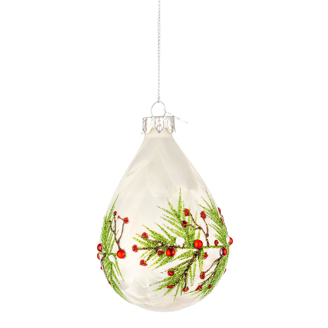 BIZZOTTO Glass Christmas Tree Pendant Sphere Branch 10cm White Mistletoe