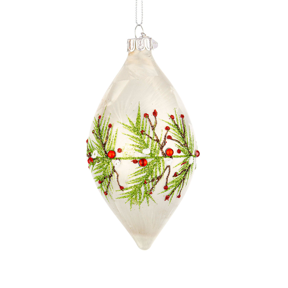 BIZZOTTO Glass Christmas Tree Pendant Sphere Branch 13cm White Mistletoe