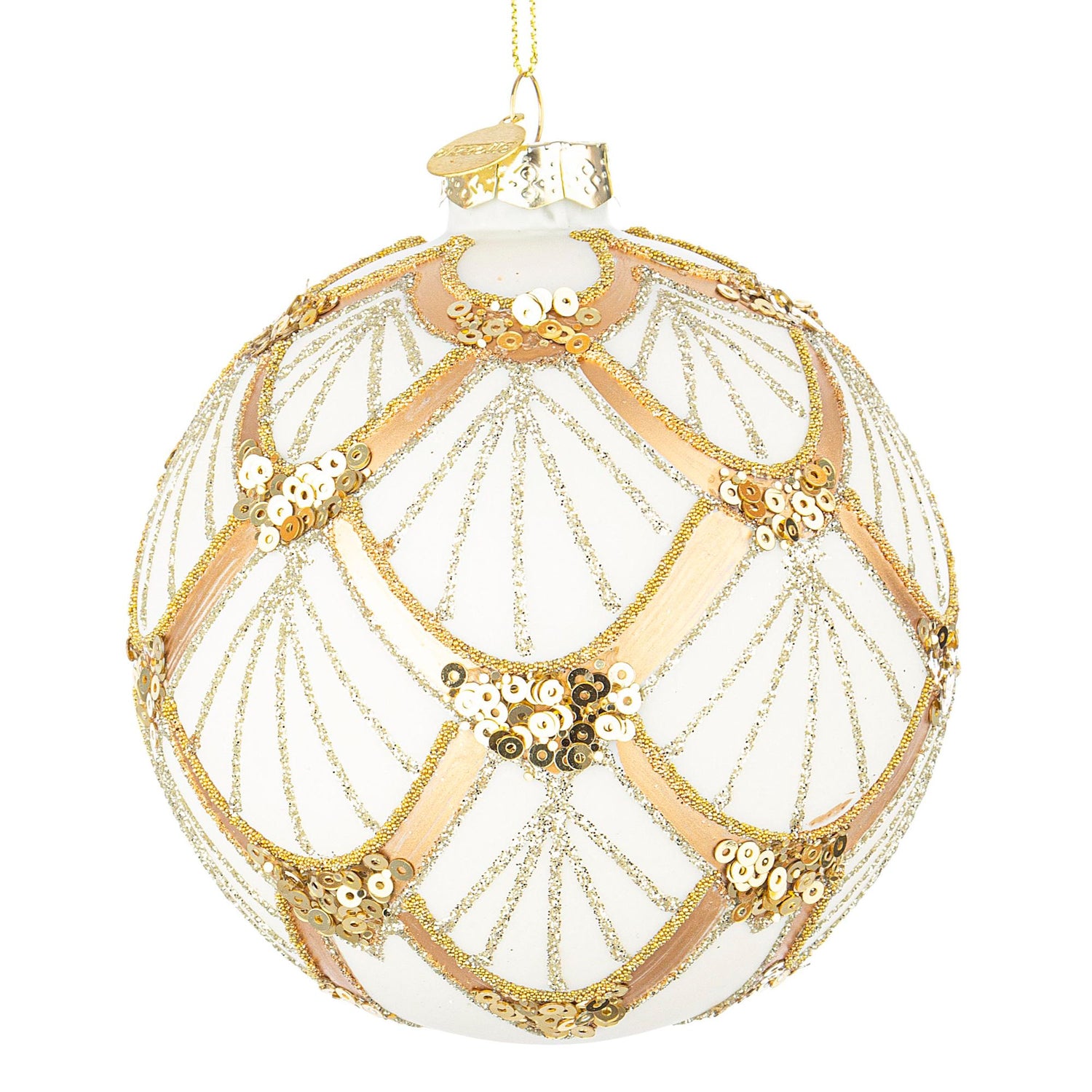 BIZZOTTO Sfera Pendaglio Albero di Natale in Vetro Lux 10cm Bianco Oro