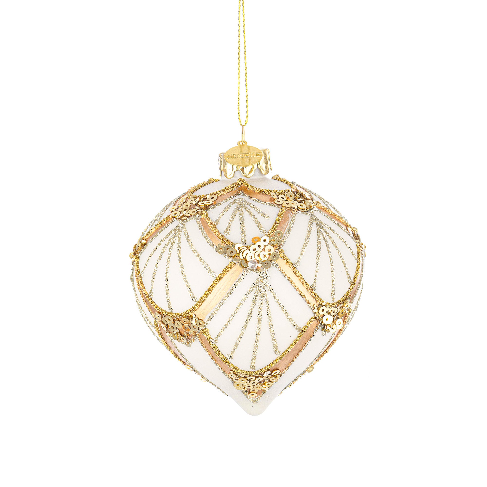 BIZZOTTO Sfera Pendaglio Albero di Natale in Vetro Lux 10cm Bianco Oro