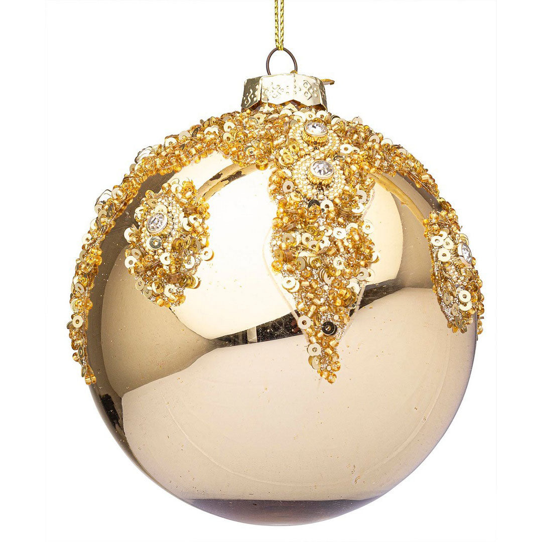 BIZZOTTO Melissa Glass Christmas Tree Pendant Sphere 10cm Gold Sequins