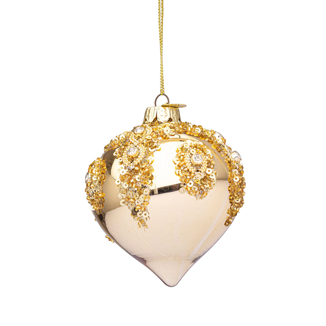 BIZZOTTO Melissa Glass Christmas Tree Pendant Sphere 9cm Gold Sequins