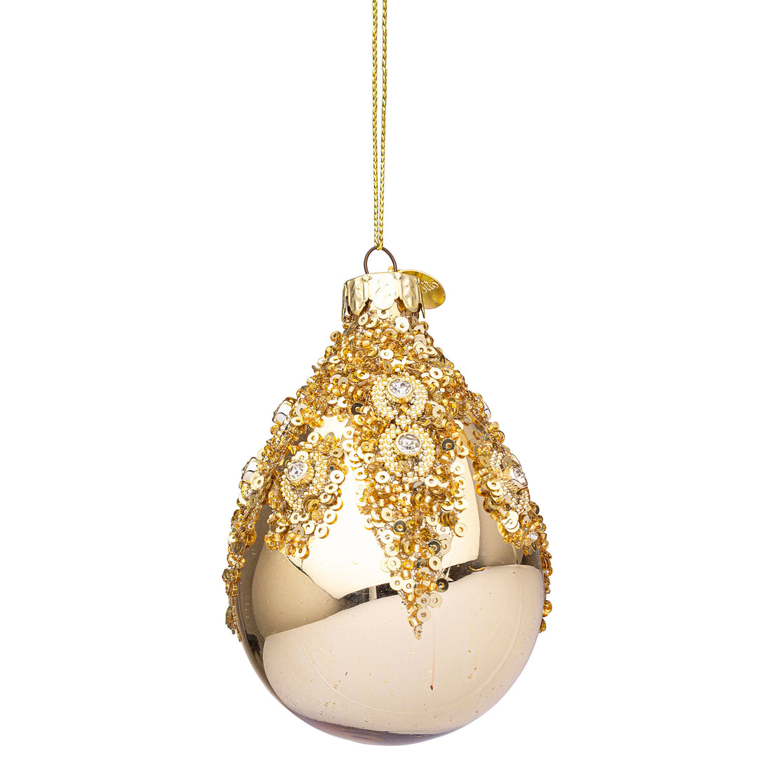 BIZZOTTO Melissa Glass Christmas Tree Pendant Sphere 10cm Gold Sequins