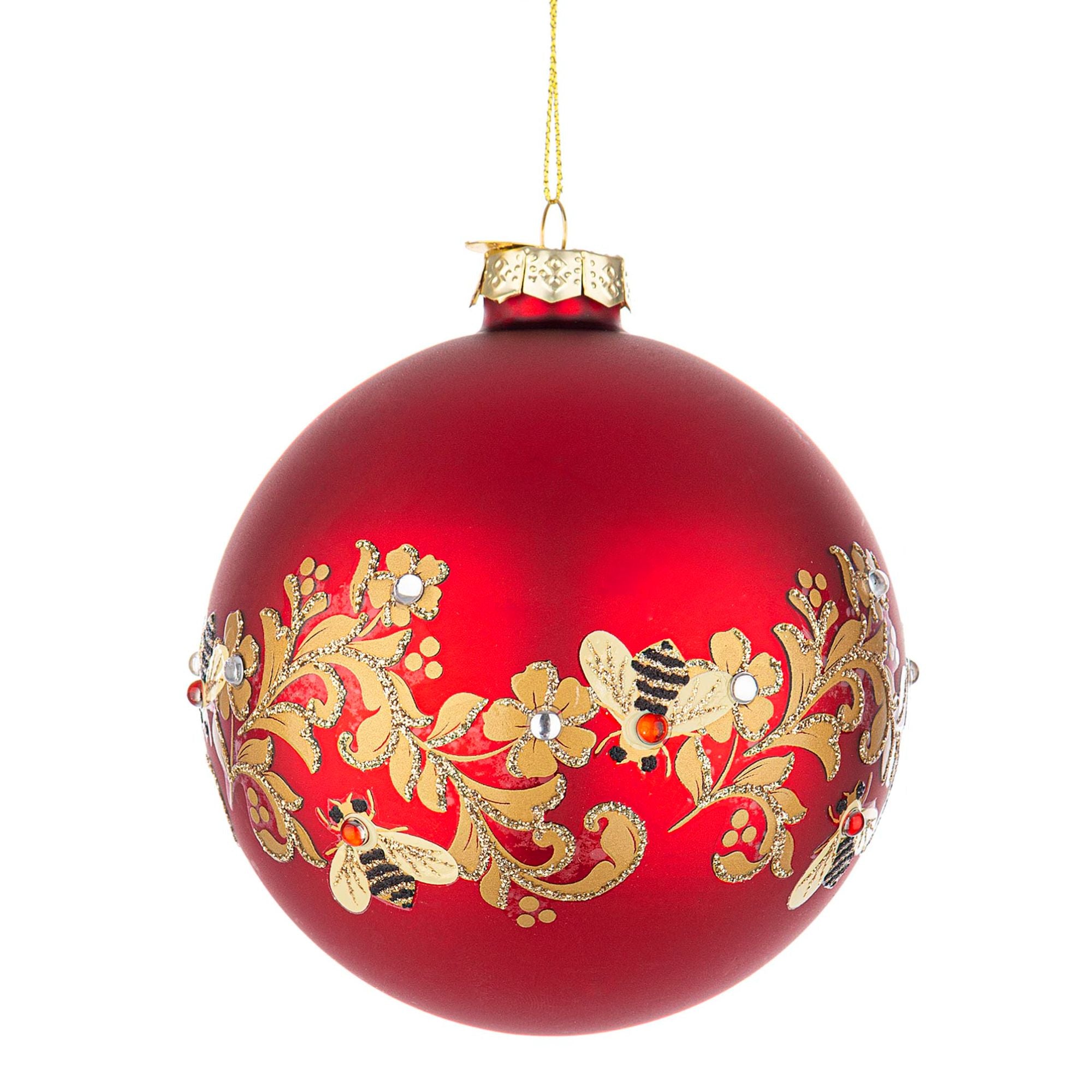 BIZZOTTO Sfera Pallina Albero di Natale in Vetro Honeybee 10cm Rosso Oro Api