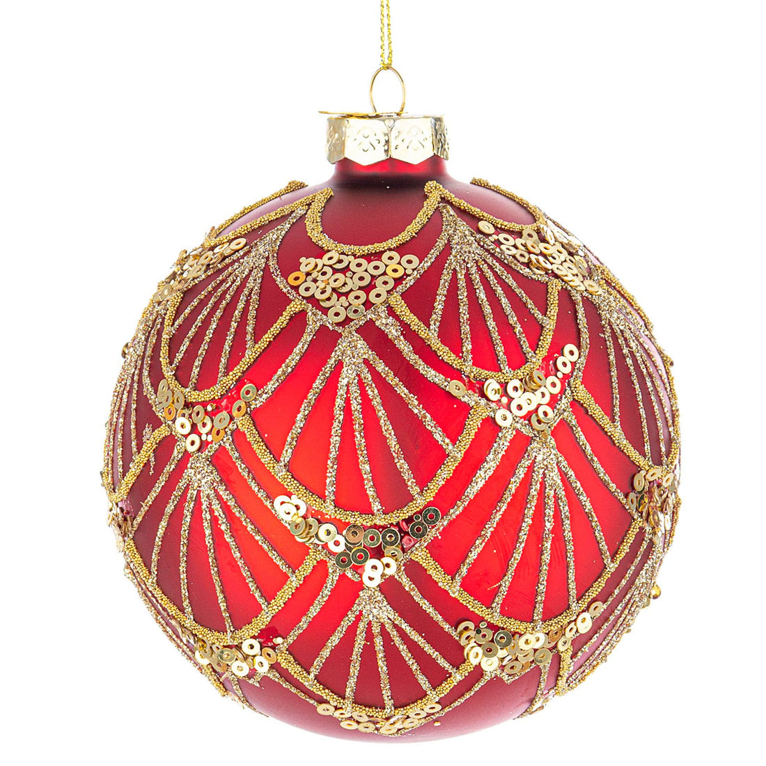 BIZZOTTO Sphere Christmas Tree Bauble in Lux Glass 10cm Red Gold