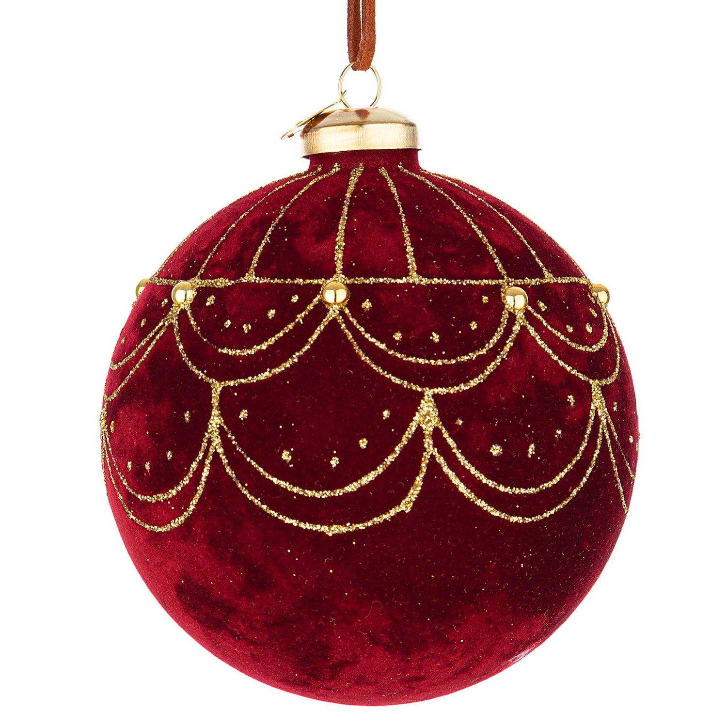 BIZZOTTO Sfera Pallina Albero di Natale in Vetro Letizia Velluto 10cm Rosso Oro