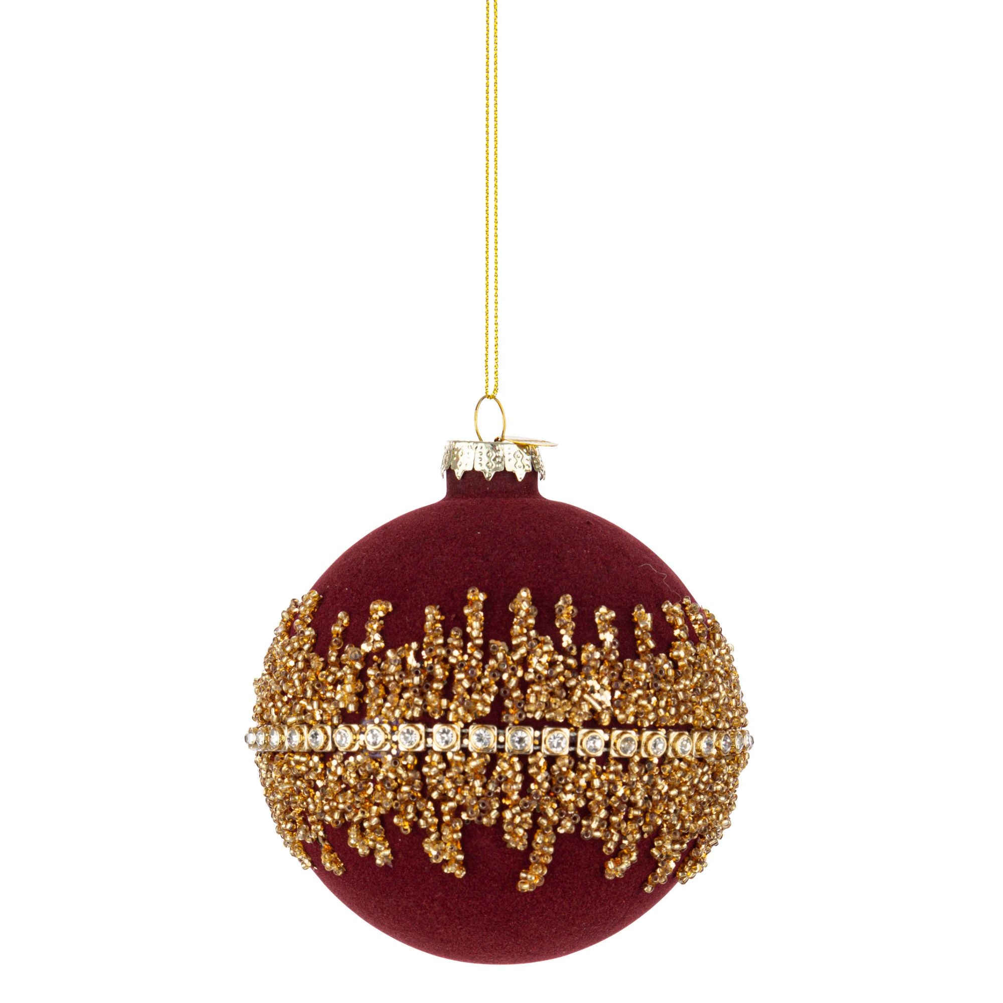 BIZZOTTO Sphere Christmas Tree Bauble in Luxury Glass Velvet 10cm Red Gold