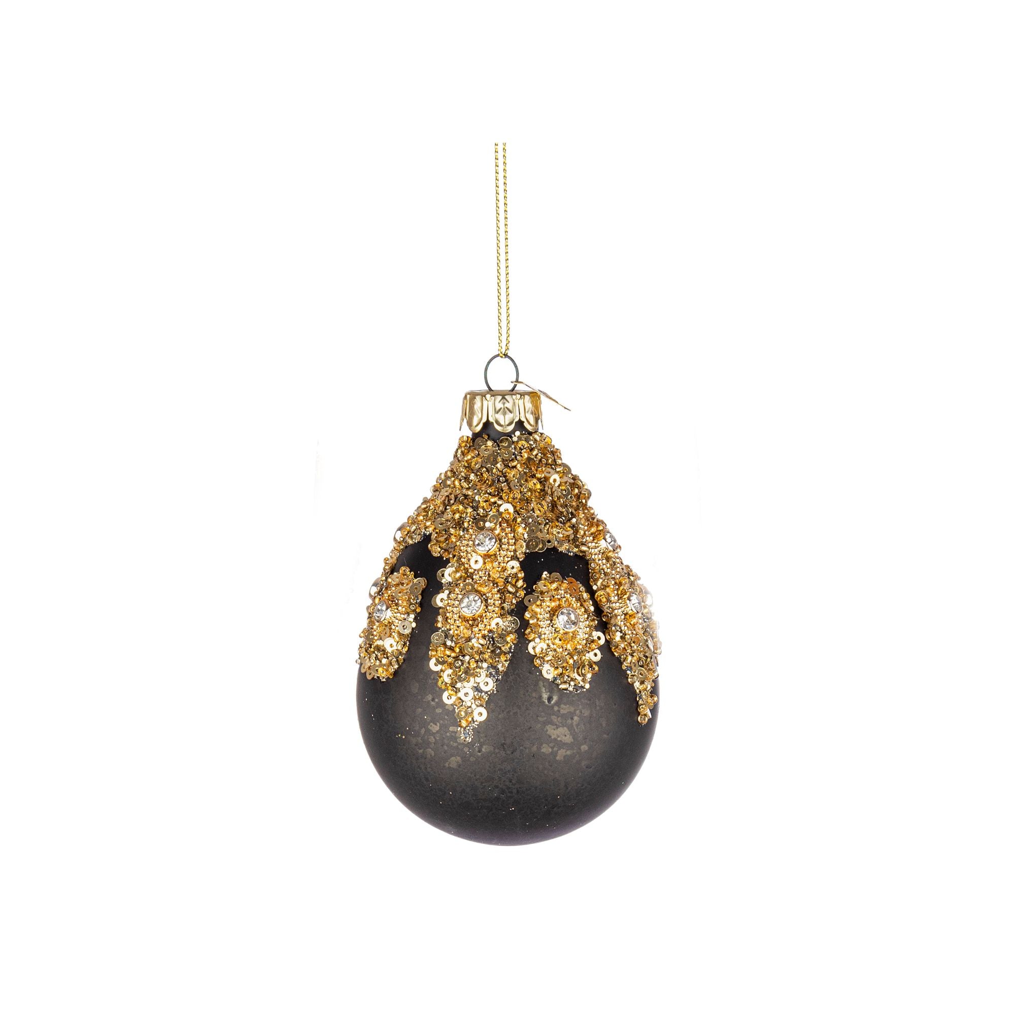 BIZZOTTO - Sfera Pallina Albero di Natale Melissa Pendaglio 10 cm Vetro Nero Oro