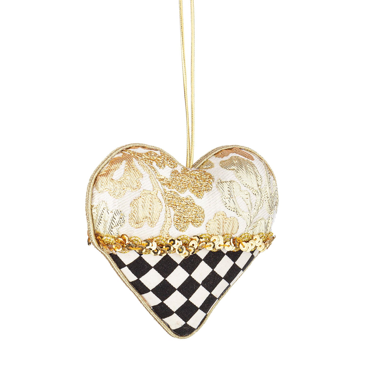 BIZZOTTO - Christmas Tree Pendant Checkered Gold Fabric 11 cm White Black