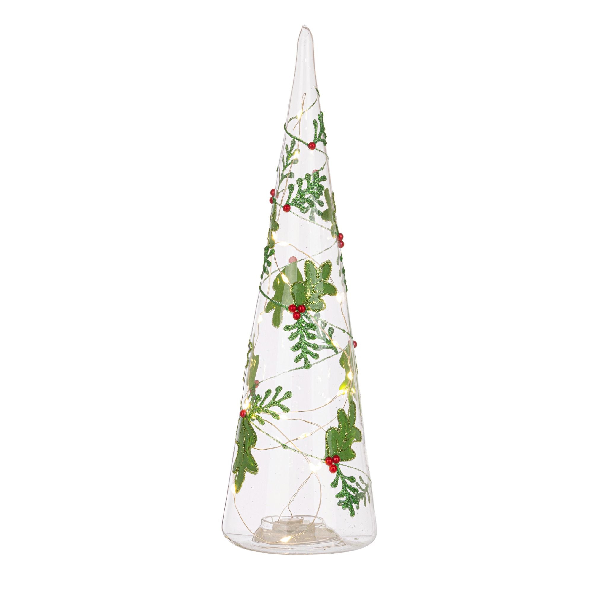 BIZZOTTO - LED Christmas Tree Pine 30 cm Transparent Mistletoe Glass Christmas Decoration.