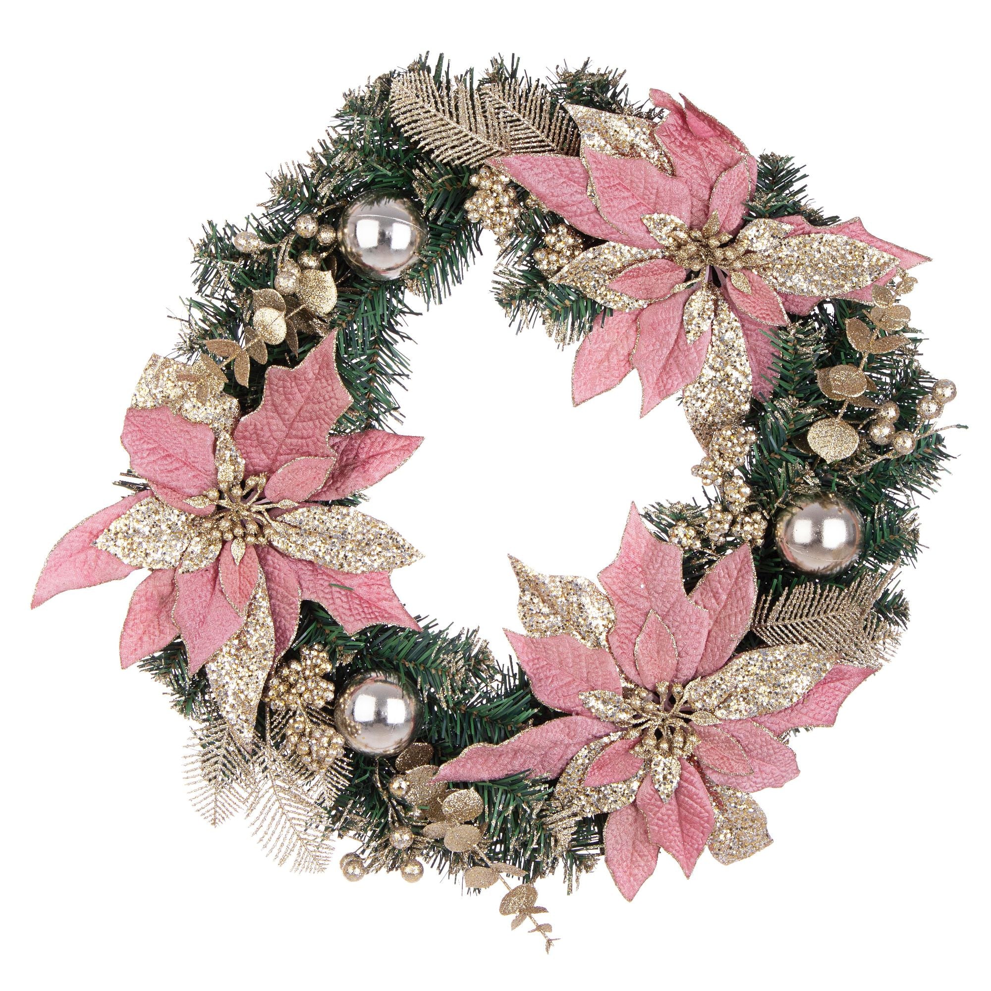 BIZZOTTO - Christmas Garland Allyson Poinsettia Crown Rose Gold 55 cm PVC