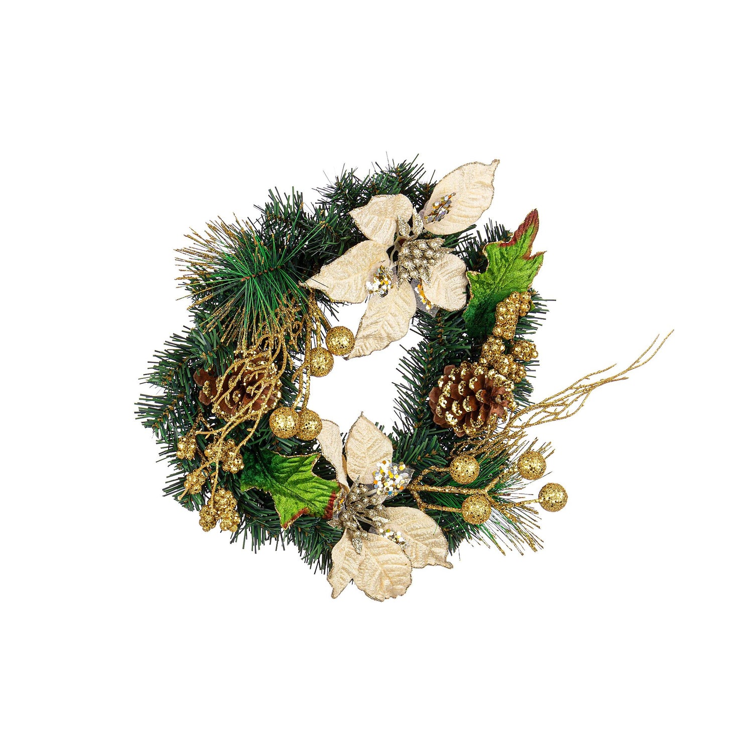 BIZZOTTO - Christmas wreath Crown Kyle Poinsettia Champagne 35 cm Polyester