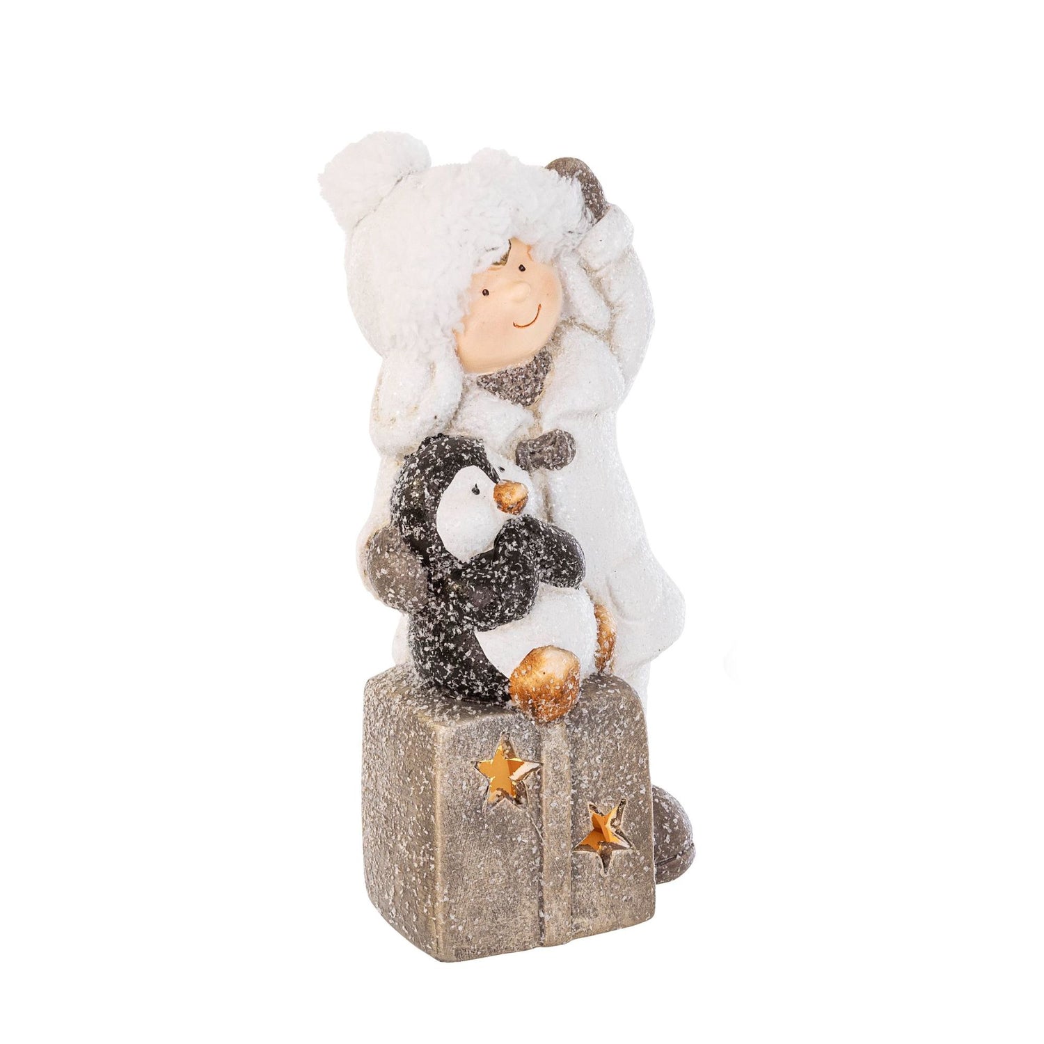 BIZZOTTO - Bimbo LED c/ Pinguino Decorazione Natalizia 19 cm Walsh Ceramica