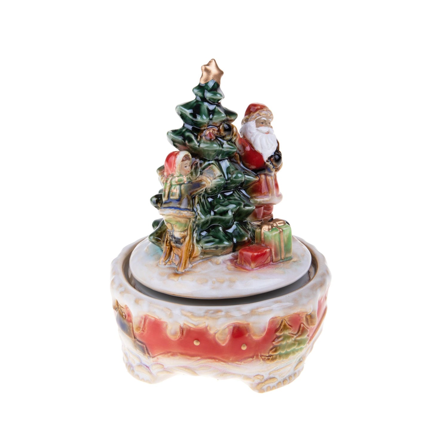 BIANCHI DINO - Babbo Natale c/ Albero Carillon Decorazione Natalizia 20 cm Porcellana