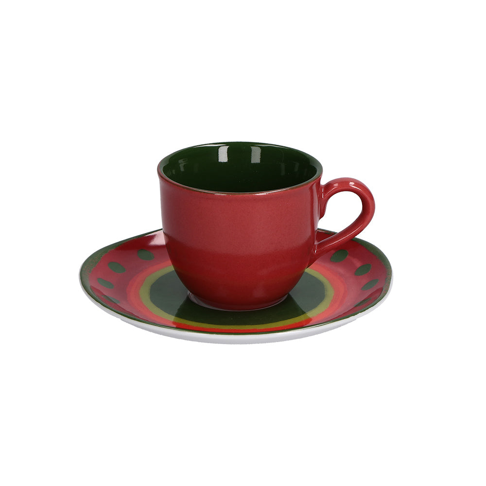 ROSE &amp; TULIPANI - Cozy Cottage Tazza Caffè con Piattino Natalizia 100ml Rosso