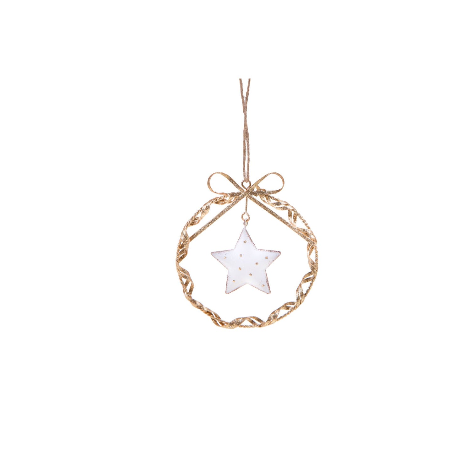 BIANCHI DINO - Crown Pendant with Star 11 cm Gold Metal Christmas Decoration