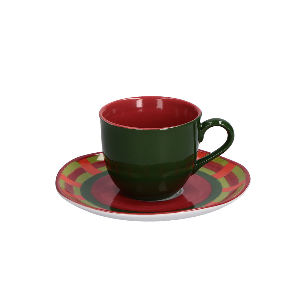 ROSE &amp; TULIPANI - Cozy Cottage Tazza Caffè con Piattino Natalizia 100ml Verde