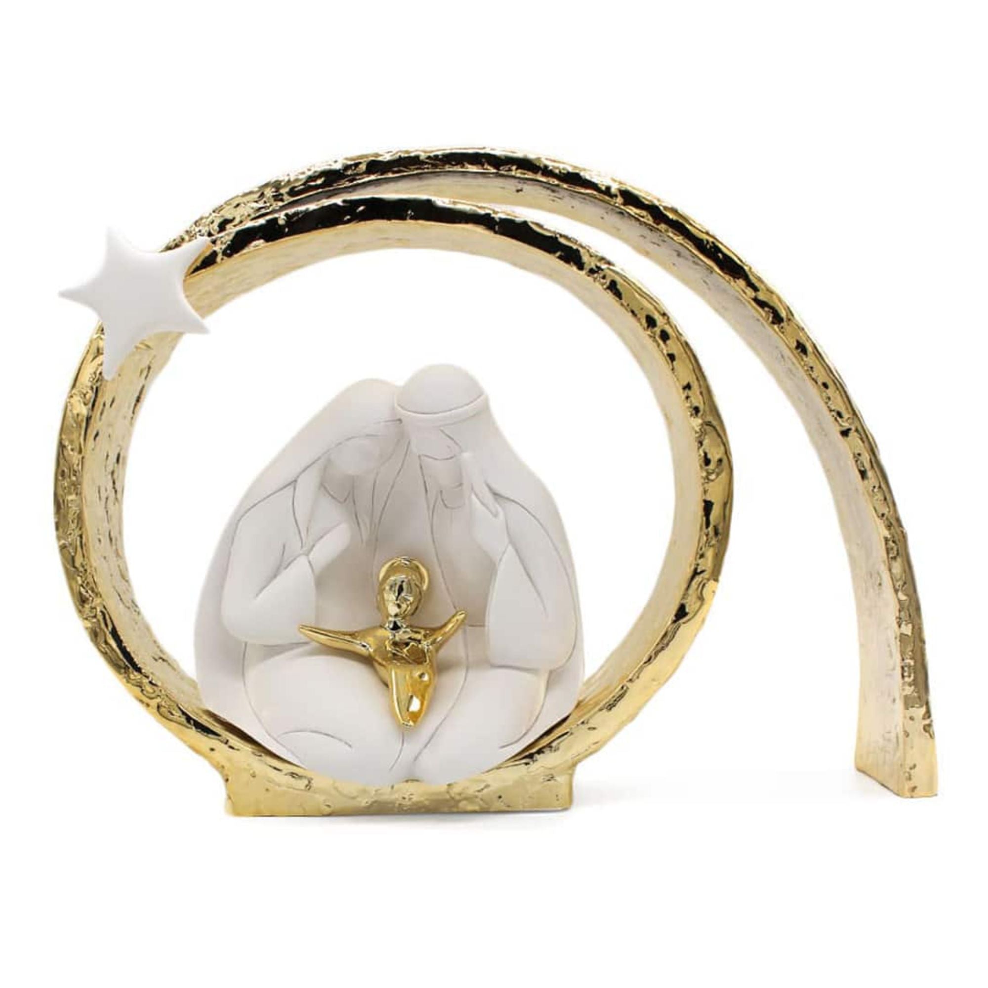 BONGELLI PREZIOSI - Natività Presepe Vortice Sacra Famiglia Grotta Bianco Oro 15 cm Marmorino