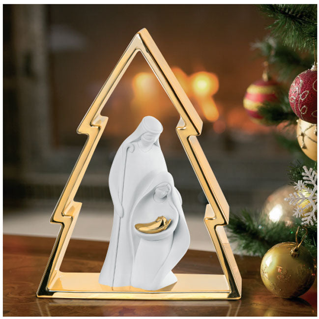 BONGELLI PREZIOSI Nativity Holy Family Modern Tree Nativity Scene 30cm Gold