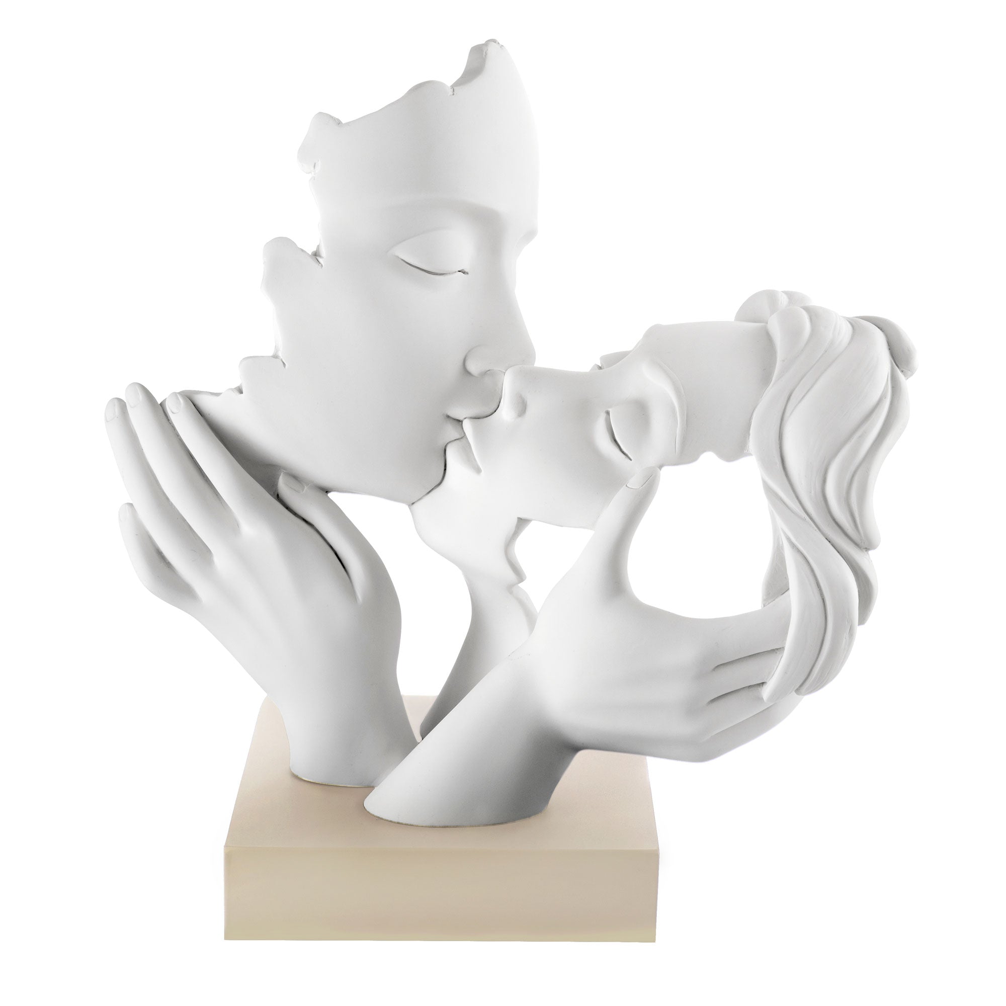 BONGELLI PREZIOSI - Statue Modern Figure Couple Face White Hazelnut 25x23cm Marmorino