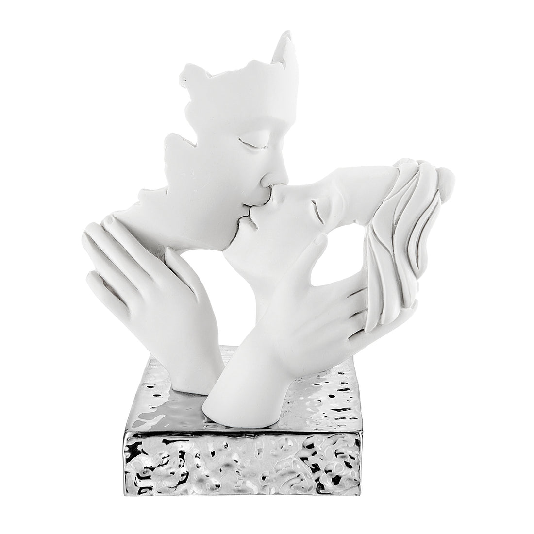 BONGELLI PREZIOSI - Statue Modern Figure Couple Face White Silver 14x11cm Marmorino