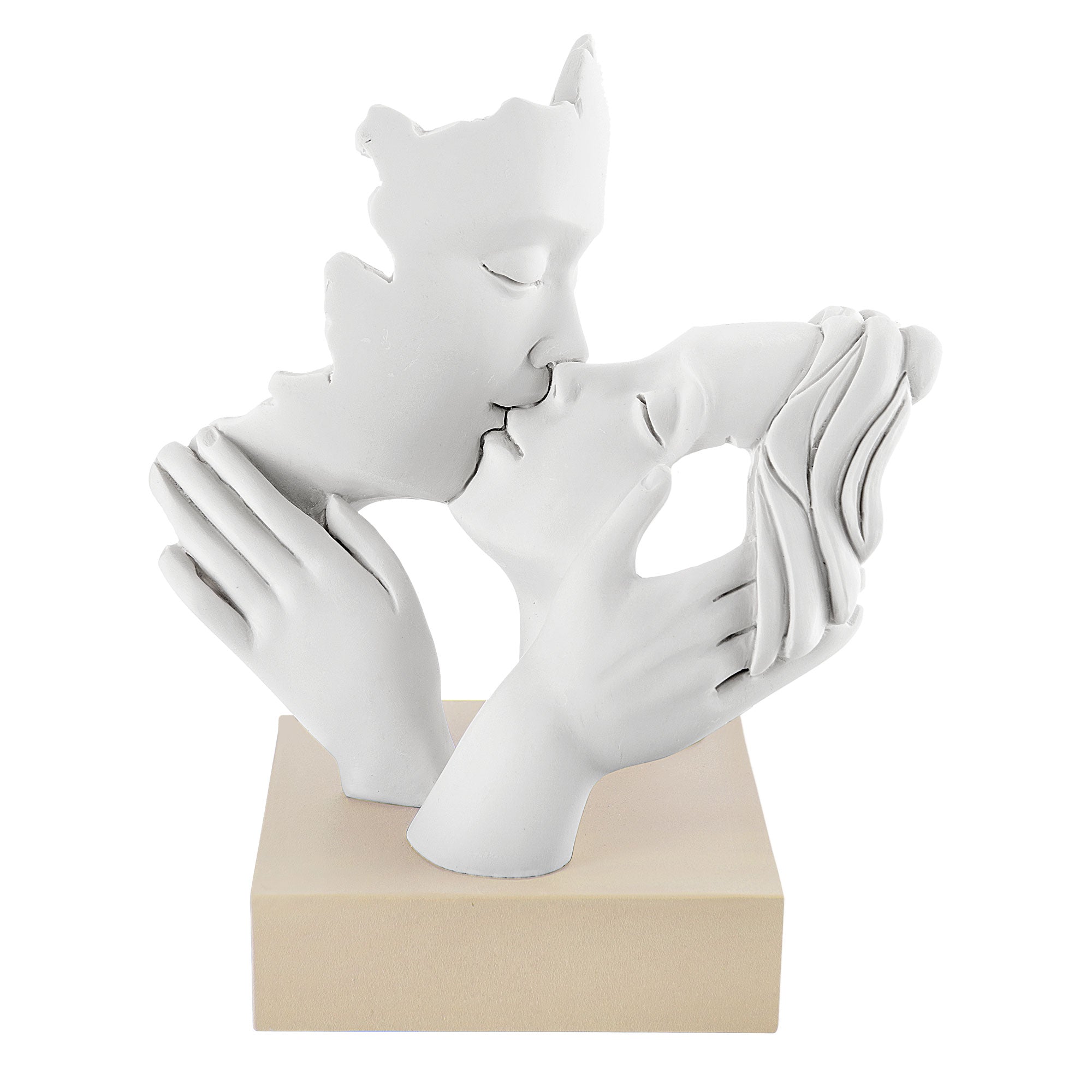 BONGELLI PREZIOSI - Statue Modern Figure Couple Face White Hazelnut 14x11cm Marmorino