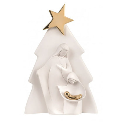 BONGELLI PREZIOSI Natività Sacra Famiglia Presepe Moderno Albero 32cm Bianco Oro